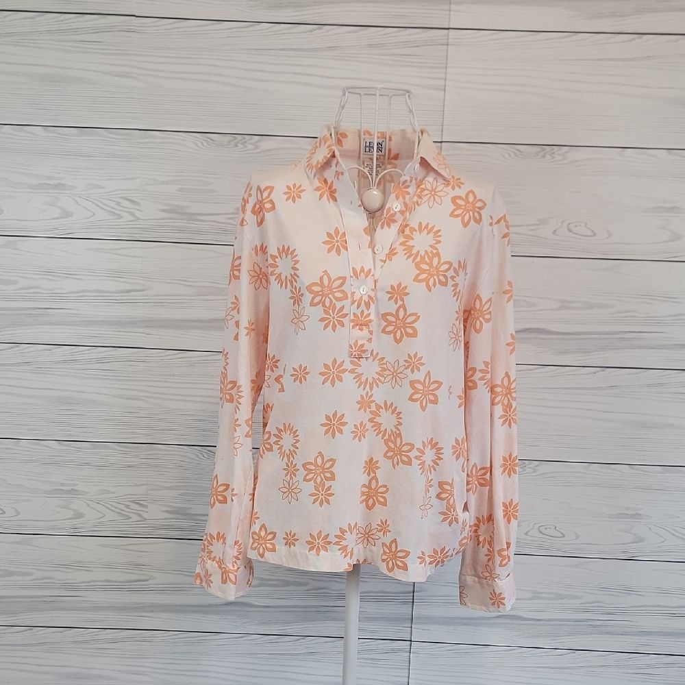 Leon Levin Floral Print Top - Orange & White Womens Size M